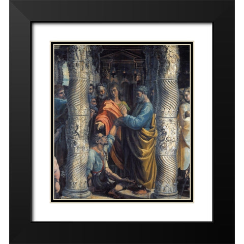 Healing Of The Lame Man (detail) Black Modern Wood Framed Art Print with Double Matting by Raphael