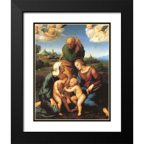 Holy Family With Saints Elizabeth And John Black Modern Wood Framed Art Print with Double Matting by Raphael