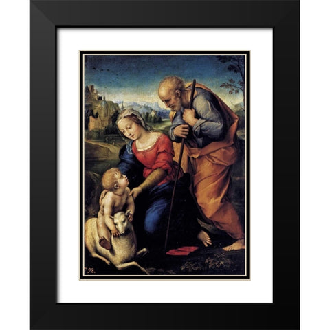 Holy Family With The Lamb Black Modern Wood Framed Art Print with Double Matting by Raphael