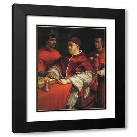 Leo X With Cardinals De Medici And De Rossi Black Modern Wood Framed Art Print with Double Matting by Raphael