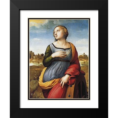 St Catherine Of Alexandria Black Modern Wood Framed Art Print with Double Matting by Raphael