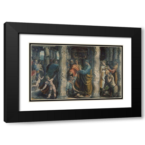 The Healing Of The Lame Man Black Modern Wood Framed Art Print with Double Matting by Raphael