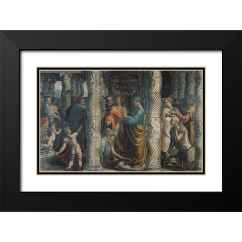 The Healing Of The Lame Man Black Modern Wood Framed Art Print with Double Matting by Raphael