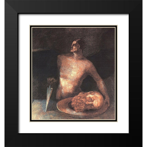 Angel Executioner Black Modern Wood Framed Art Print with Double Matting by Redon, Odilon