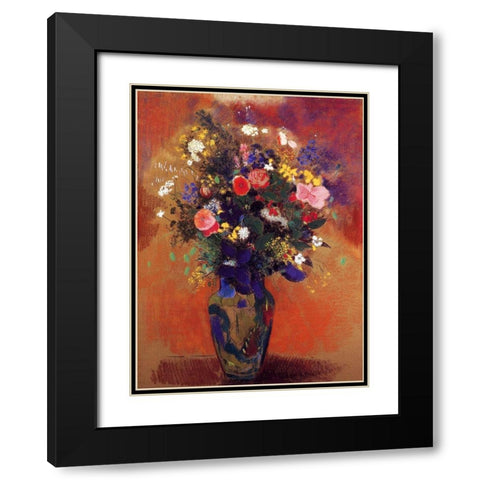 Bouquet In A Persian Vase Black Modern Wood Framed Art Print with Double Matting by Redon, Odilon