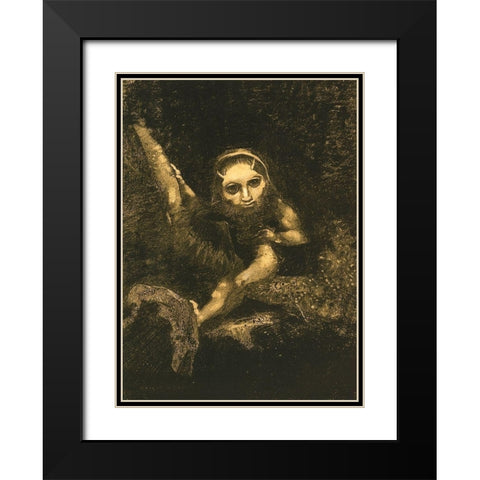 Caliban On A Branch Black Modern Wood Framed Art Print with Double Matting by Redon, Odilon
