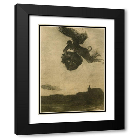Devil Carrying Off A Head Black Modern Wood Framed Art Print with Double Matting by Redon, Odilon