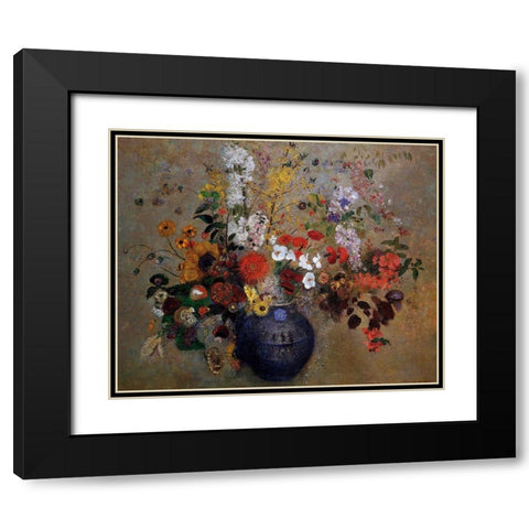 Flowers Black Modern Wood Framed Art Print with Double Matting by Redon, Odilon