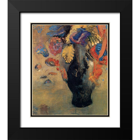 Flowers 2 Black Modern Wood Framed Art Print with Double Matting by Redon, Odilon
