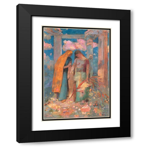 Mystical Conversation Black Modern Wood Framed Art Print with Double Matting by Redon, Odilion
