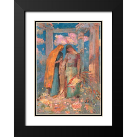 Mystical Conversation Black Modern Wood Framed Art Print with Double Matting by Redon, Odilion
