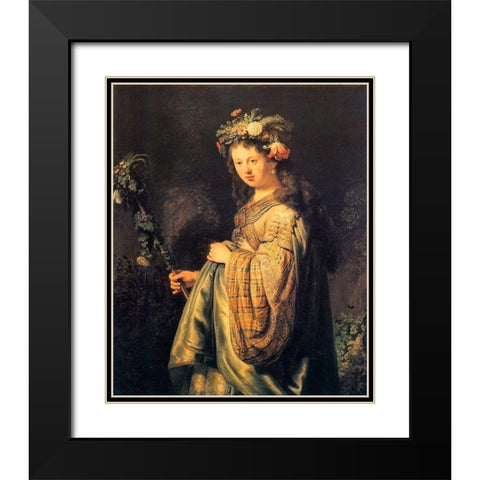 Saskia As Flora Version 2 Black Modern Wood Framed Art Print with Double Matting by Van Rijn, Rembrandt