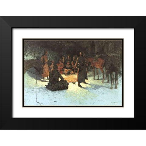 A Halt In The Wilderness Black Modern Wood Framed Art Print with Double Matting by Remington, Frederic
