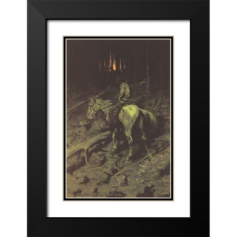 Apache Fire Signal Black Modern Wood Framed Art Print with Double Matting by Remington, Frederic