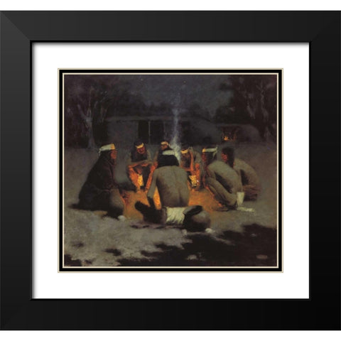 Apache Medicine Song Black Modern Wood Framed Art Print with Double Matting by Remington, Frederic