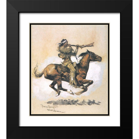 Buffalo Hunter Spitting A Bullet Into A Gun Black Modern Wood Framed Art Print with Double Matting by Remington, Frederic