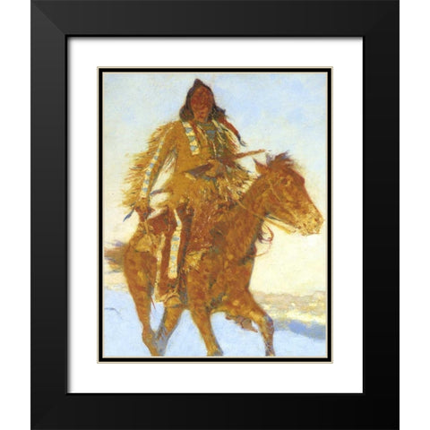 Detail The Snow Trail Black Modern Wood Framed Art Print with Double Matting by Remington, Frederic