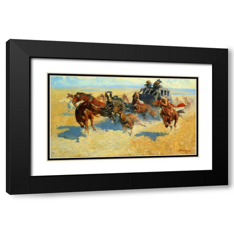 Downing The Nigh Leader Black Modern Wood Framed Art Print with Double Matting by Remington, Frederic