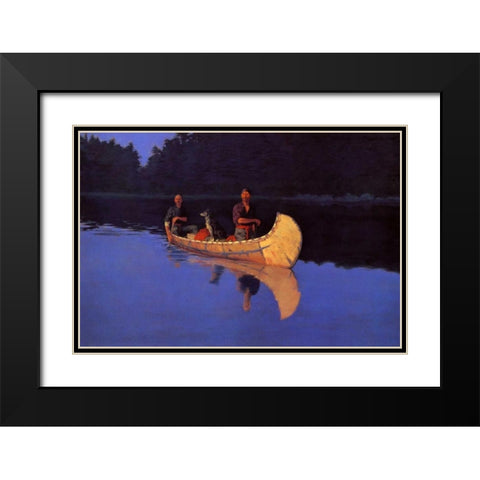 Evening On A Canadian Lake Black Modern Wood Framed Art Print with Double Matting by Remington, Frederic