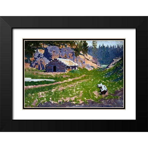 Squatters Cabin Black Modern Wood Framed Art Print with Double Matting by Remington, Frederic