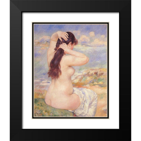 Bather Arranging Her Hair 2 Black Modern Wood Framed Art Print with Double Matting by Renoir, Pierre-Auguste