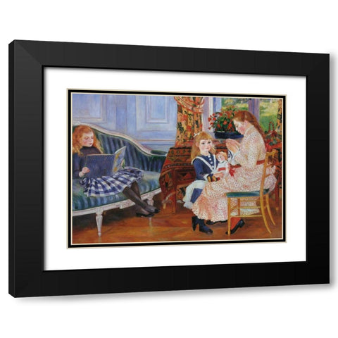 Childrens Afternoon At Wargemont Black Modern Wood Framed Art Print with Double Matting by Renoir, Pierre-Auguste