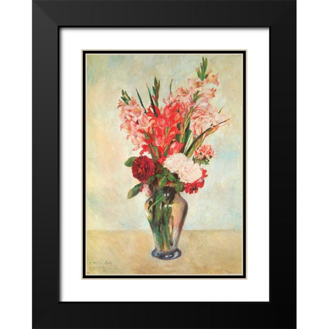 Gladiolas Black Modern Wood Framed Art Print with Double Matting by Renoir, Pierre-Auguste