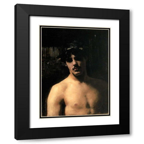 A Male Model with a Wreath of Laurel Black Modern Wood Framed Art Print with Double Matting by Sargent, John Singer
