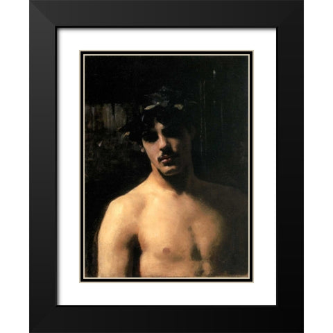 A Male Model with a Wreath of Laurel Black Modern Wood Framed Art Print with Double Matting by Sargent, John Singer