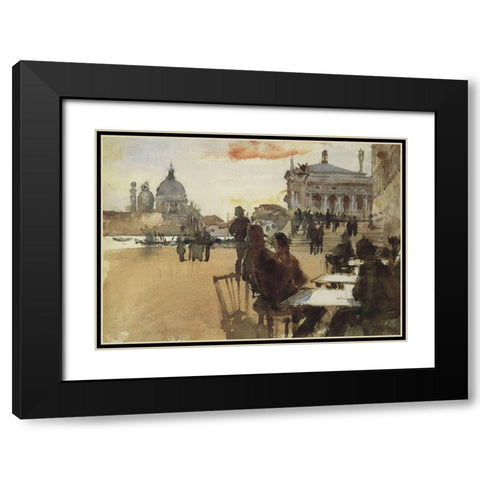 Cafe on the Riva degli Schiavoni Black Modern Wood Framed Art Print with Double Matting by Sargent, John Singer