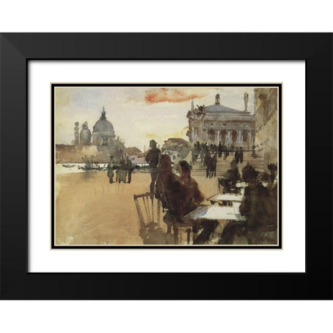 Cafe on the Riva degli Schiavoni Black Modern Wood Framed Art Print with Double Matting by Sargent, John Singer