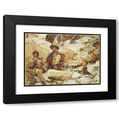 Carrara Workmen Black Modern Wood Framed Art Print with Double Matting by Sargent, John Singer