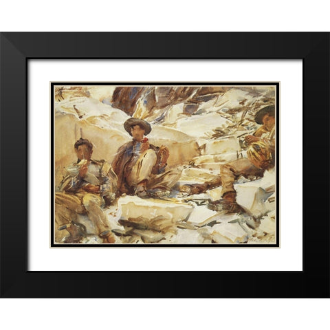 Carrara Workmen Black Modern Wood Framed Art Print with Double Matting by Sargent, John Singer