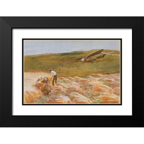 Crashed Aeroplane 1918 Black Modern Wood Framed Art Print with Double Matting by Sargent, John Singer