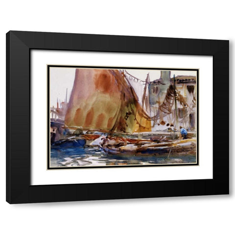 Drying Sails, 1902-04 Black Modern Wood Framed Art Print with Double Matting by Sargent, John Singer