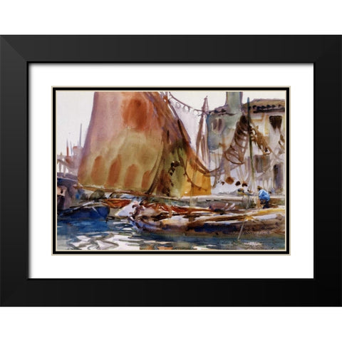 Drying Sails, 1902-04 Black Modern Wood Framed Art Print with Double Matting by Sargent, John Singer