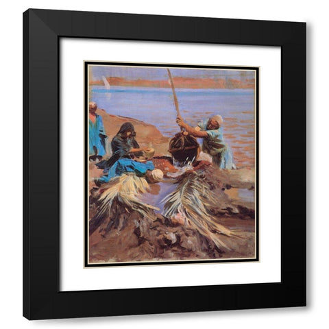 Egyptians Raising Water from Nile, 1890 Black Modern Wood Framed Art Print with Double Matting by Sargent, John Singer