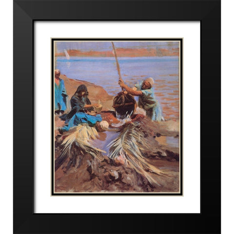 Egyptians Raising Water from Nile, 1890 Black Modern Wood Framed Art Print with Double Matting by Sargent, John Singer