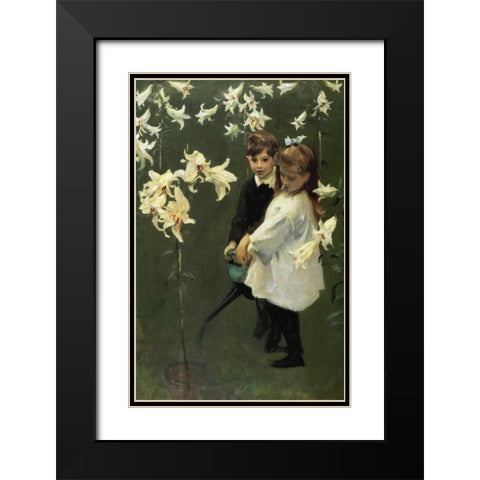 Garden Study of the Vickars Children 1884 Black Modern Wood Framed Art Print with Double Matting by Sargent, John Singer