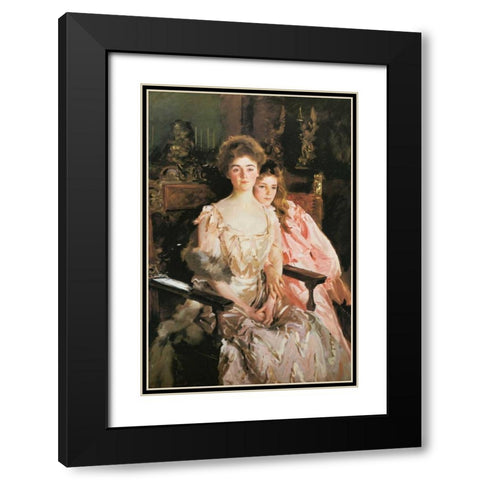 Mrs Fiske Warren and Daughter Rachel Black Modern Wood Framed Art Print with Double Matting by Sargent, John Singer