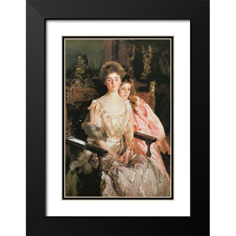 Mrs Fiske Warren and Daughter Rachel Black Modern Wood Framed Art Print with Double Matting by Sargent, John Singer