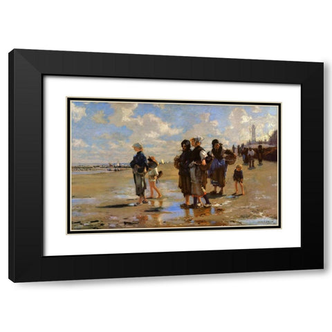 The Oyster Gatherers of Cancale Black Modern Wood Framed Art Print with Double Matting by Sargent, John Singer
