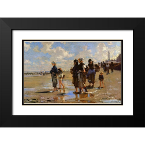 The Oyster Gatherers of Cancale Black Modern Wood Framed Art Print with Double Matting by Sargent, John Singer