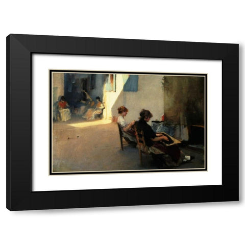 The Venetian Bead Stringers, c. 1880-82 Black Modern Wood Framed Art Print with Double Matting by Sargent, John Singer
