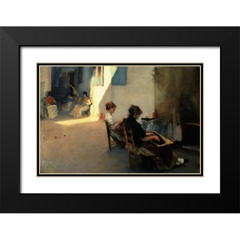 The Venetian Bead Stringers, c. 1880-82 Black Modern Wood Framed Art Print with Double Matting by Sargent, John Singer