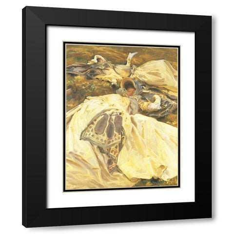 Two Girls in White Dresses Black Modern Wood Framed Art Print with Double Matting by Sargent, John Singer
