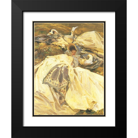 Two Girls in White Dresses Black Modern Wood Framed Art Print with Double Matting by Sargent, John Singer
