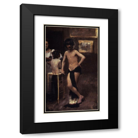 Two Nude Boys and a Woman in a Studio Interior, 1878-79 Black Modern Wood Framed Art Print with Double Matting by Sargent, John Singer