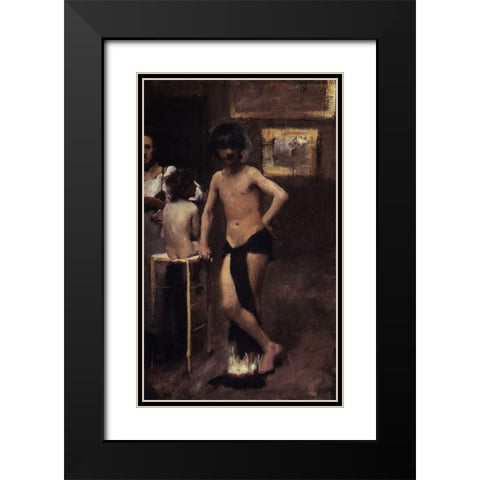 Two Nude Boys and a Woman in a Studio Interior, 1878-79 Black Modern Wood Framed Art Print with Double Matting by Sargent, John Singer