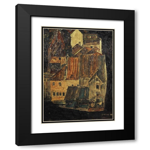 City On The Blue River I 1910 Black Modern Wood Framed Art Print with Double Matting by Schiele, Egon
